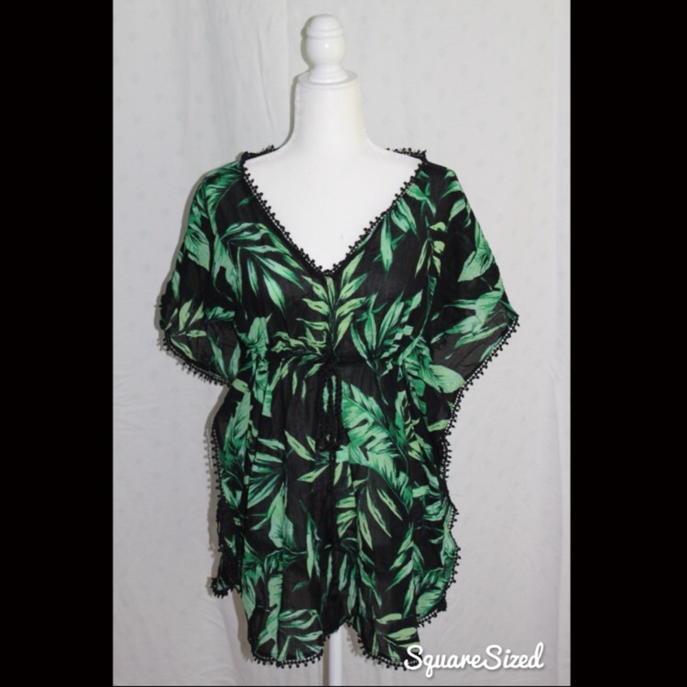 black Beach Coverup with leaf design